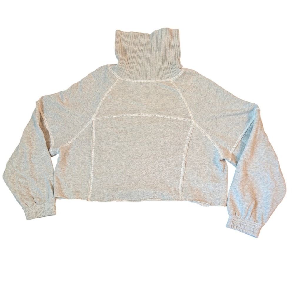 Aerie Womens Turtleneck Sweatshirt Heather Gray Cropped Raw Hem Raglan Petite S